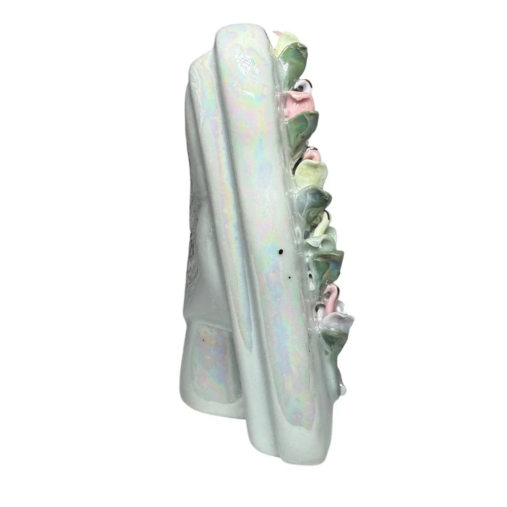 Vtg‎ Iridescent Ceramic Picture Frame 3D Floral Relief Cottagecore Shabby Chic
